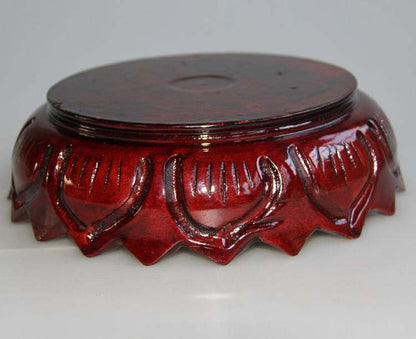 4.4" Red Bowl Lotus Wood Pedestal Round Display Stand Buddha Statue Base