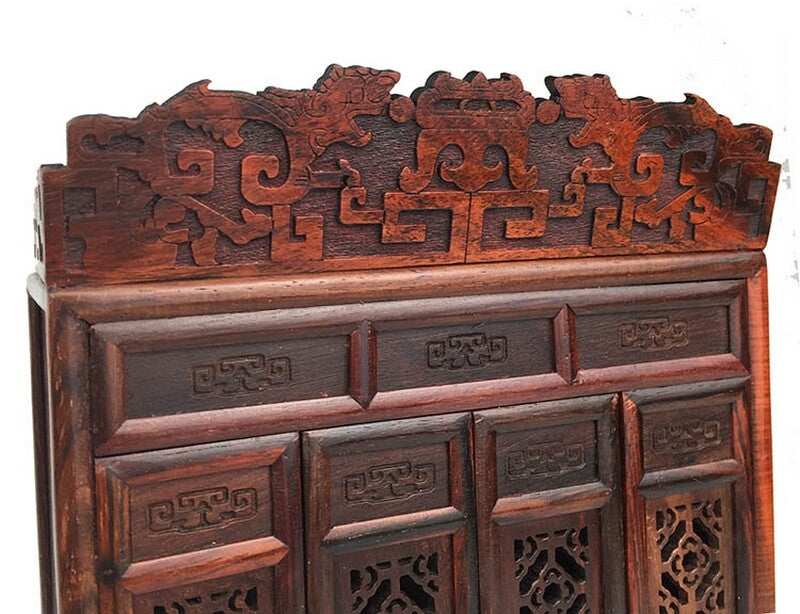 Rosewood Carved Buddha Altar Butsudan Shrine God Zen Portable Praying Decor