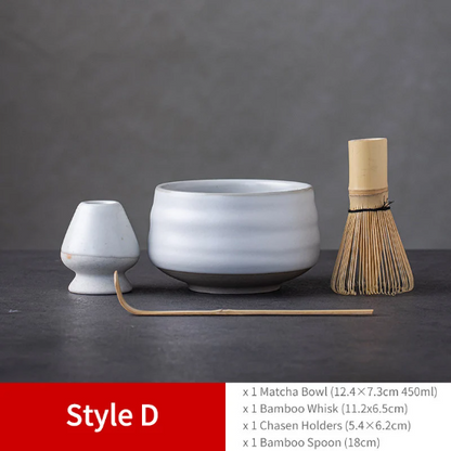 4pcs/set Ceramic Matcha Set Ceramic Whisk Holder Stand And Tea Bowl Set