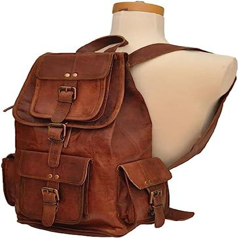 HLC 20" Genuine Leather Retro Rucksack Backpack College Bag,Picnic 20", Brown