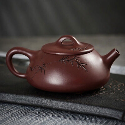 Full Handmade Tea Pot Old Purple Clay Shipiao Pot Marked 9 Infuser Holes Carved