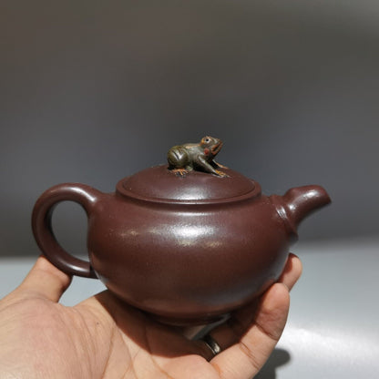 Vintage Chinese Yixing Purple Clay Teapot Zisha Ceremony Frog Lotus Leaf Tea Set