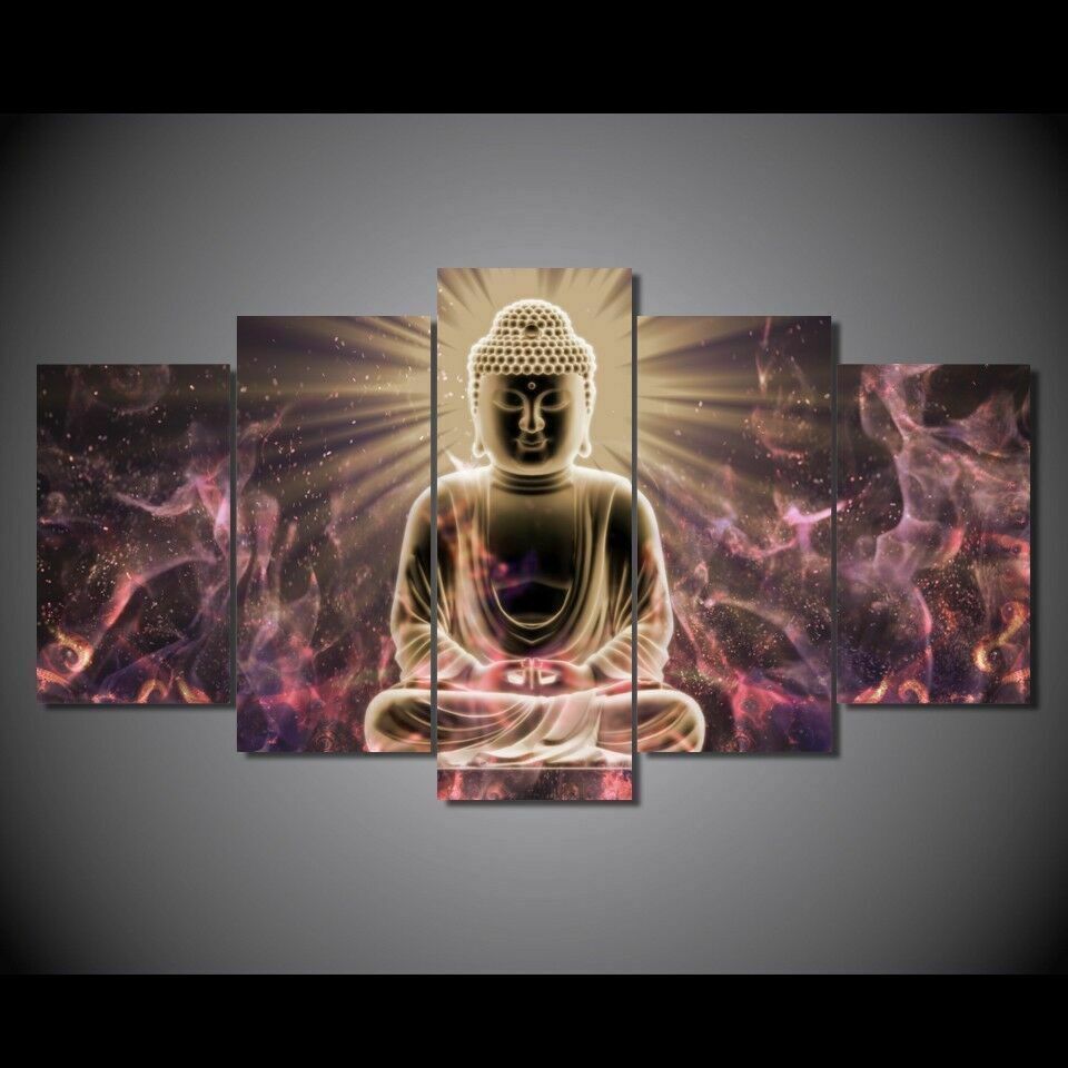 Glowing Buddha Meditation Buddhism Canvas Prints Painting Wall Art Decor 5PCS