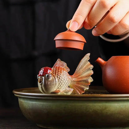 8cm Exquisitely Color Changing Goldfish Carp Tea Pet Wealth Attraction Ornament