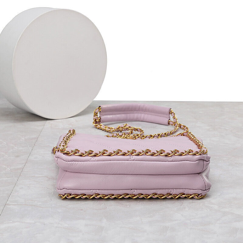Small Quilted Sheepskin Leather Shoulder Bag Tote Chain Strap Handbag Fashion