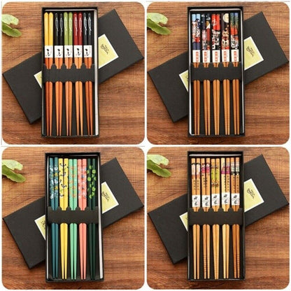 5 Pairs/Set Japanese Style Bamboo Wooden Sushi Chopsticks Tableware Eating Tools