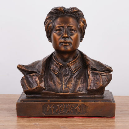 4.7" Brass Mao ZeDong Bust Statue Chairman Strategist Figure Communist Portrait