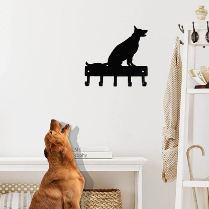 German Shepherd Sitting - Key Rack Dog Leash Hanger-6 inch/9 inch Metal Wall Art