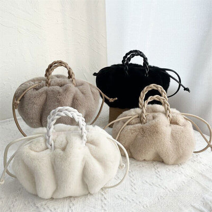Faux Fur Small Tote Women Handbags Shoulder Crossbody Bags Plush Purse Winter