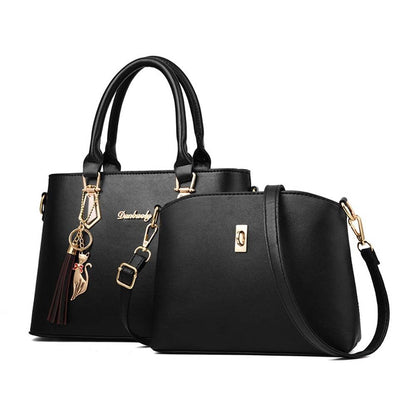 2pc Set Women PU Leather Handbags Shoulder Bags Tote Messenger Bag Satchel Purse