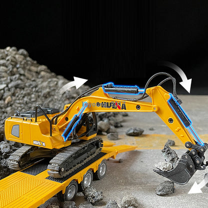 Flatbed Truck with Excavator Toys for Boys 1:50 Diecast Model Toy Car Orange