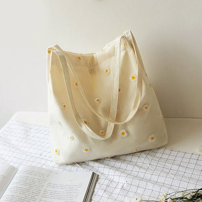 Small Canvas Bag Handbag Casual Daisy Crochet Cute Mesh Shoulder Bag Shopping