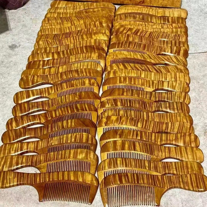 Golden Nanmu Water Ripple Comb Vintage Solid Wood Hair Comb for Home Use