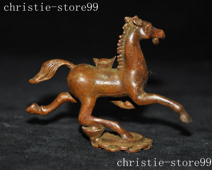 4" China Bronze Feng Shui Wealth Wing Lucky The Horse Steed Animal The Statue