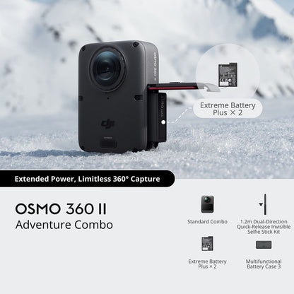 DJI Osmo 360 II Adventure Bundle 8K 60fps 360° Action Camera Battery Case Selfie