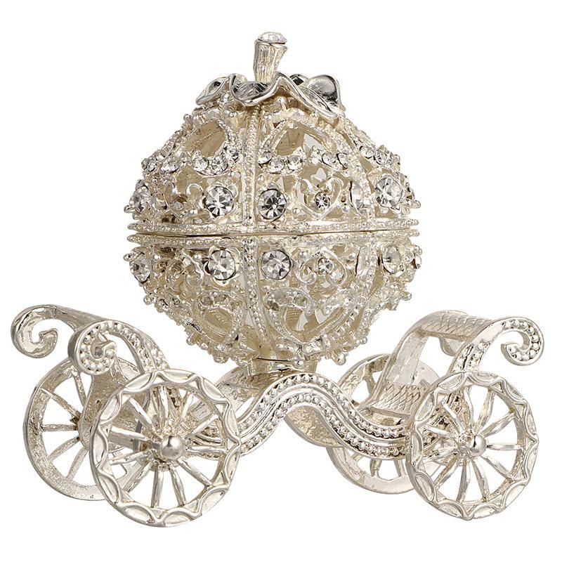 Jewelry Box Pumpkin Carriage Crystal Wedding Ring Jeweled Trinket Alloy 8x8x5cm
