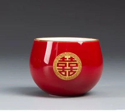 Chinese Traditional Red Wedding Tea Cup Porcelain Teacups Souvenir Marriage Gift