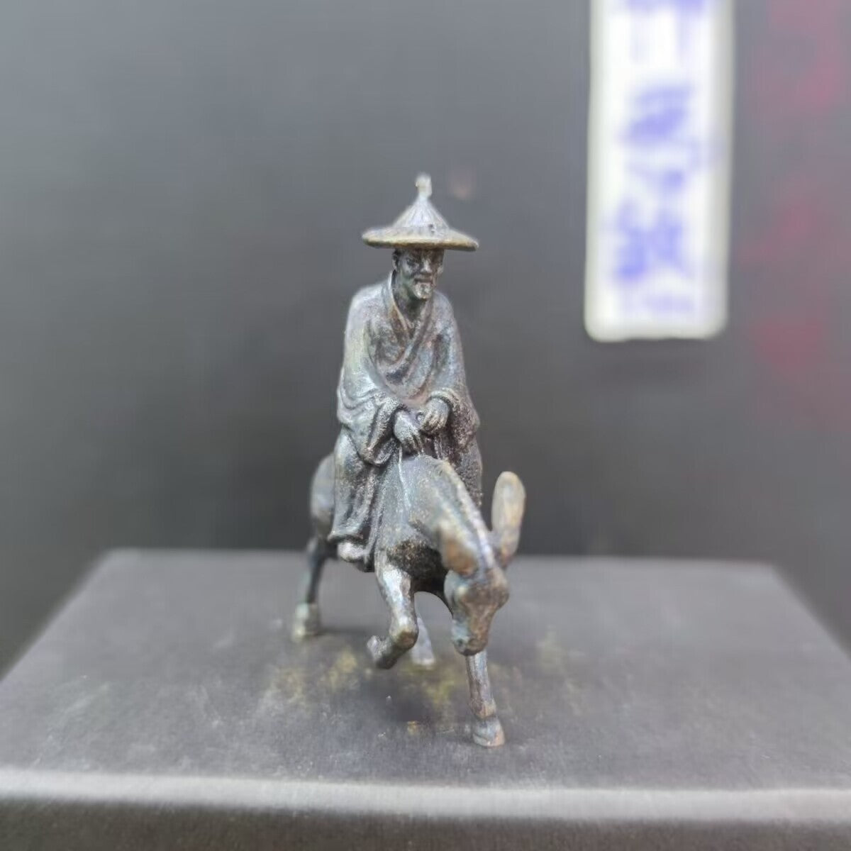 Chinese Bronze Copper Statue Hand Carved Donkey rider Figurine