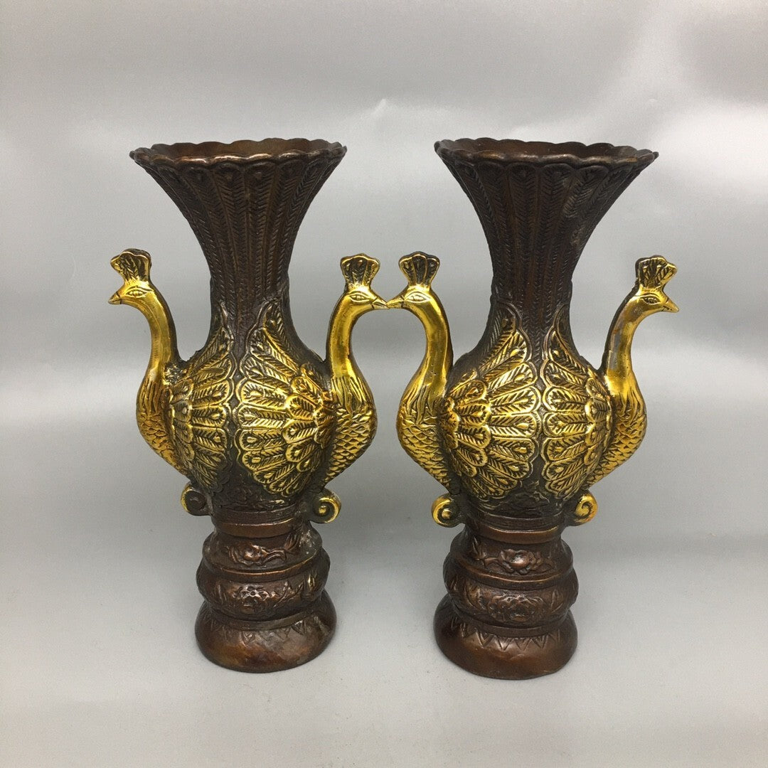 Antique Bronze Artifacts A Pair of Peacock Vases Collection