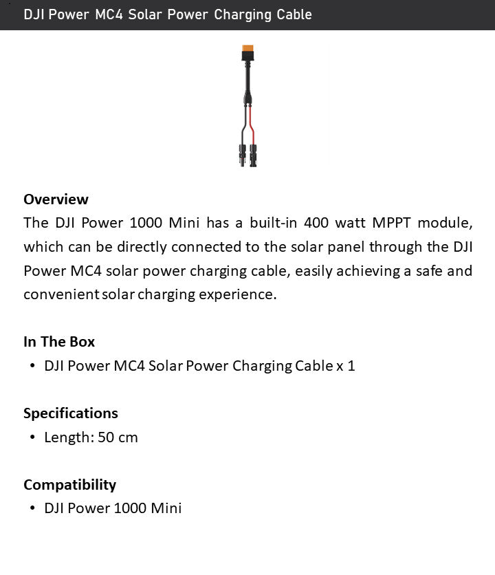 DJI Power MC4 Solar Cable – Charge DJI Power 1000 Mini from Solar Panels