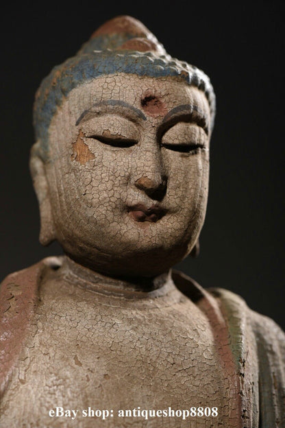 10" Tibet Buddhism Wood Carved Shakyamuni Amitabha Buddha Sakyamuni Statue S05