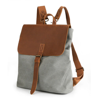 Convertible Canvas Real Leather Backpack Rucksack Daypack Satchel Shoulder Bag