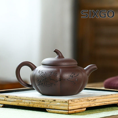 5.7" Collect Chinese Yixing Zisha Pottery Old Purple Clay 280ML Pumpkin Teapot