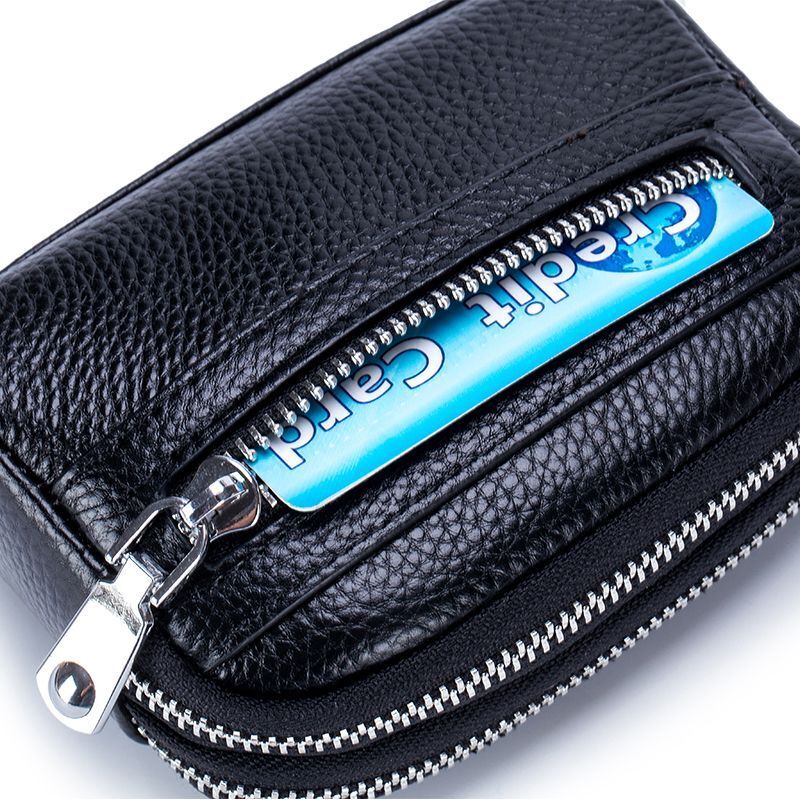 Genuine Leather Mini Wallet Double Zipper Coin Purse Cute Small Clutch Bag 1 PC