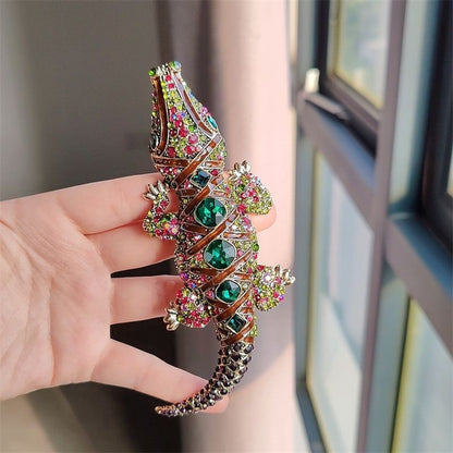Vintage Crystal Lizard Brooch 13.8cm 2Pcs Lapel Pin for Coat Suit Unisex