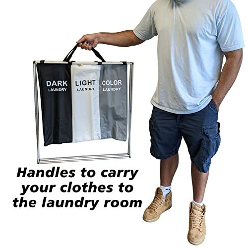 3 Section Collapsible Laundry Basket-Dark, Light & Color Clothes 26"x15"x23.5"