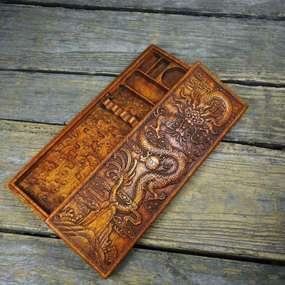 11.8"Antique Chinese Natural Rosewood Handmade Exquisite Dragon Stationery Boxes