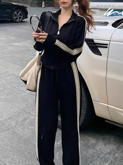 Coat Top+Wide Leg Pant Sets Trouser Women Tracksuit Sweatershirt Sporty Outfits