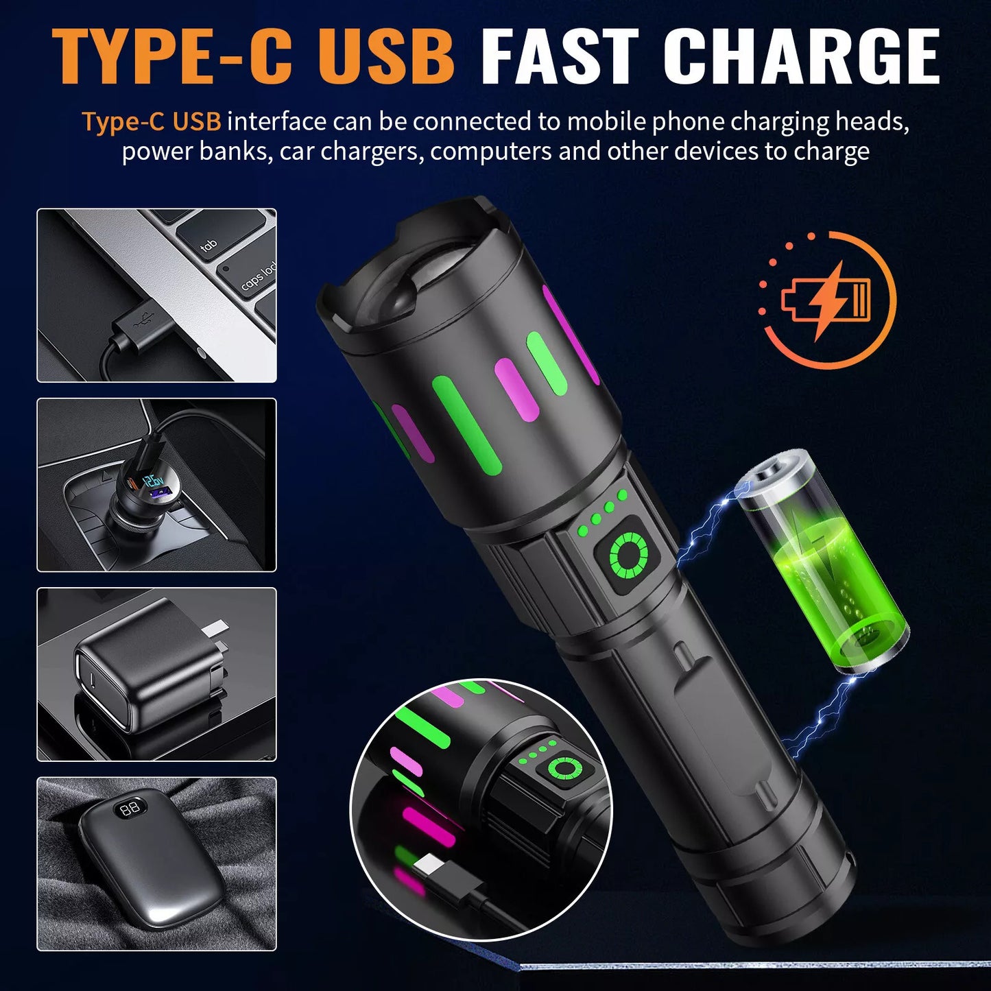 350000000 Lumen Super Bright LED Tactical Flashlight Rechargeable LED Work Light
