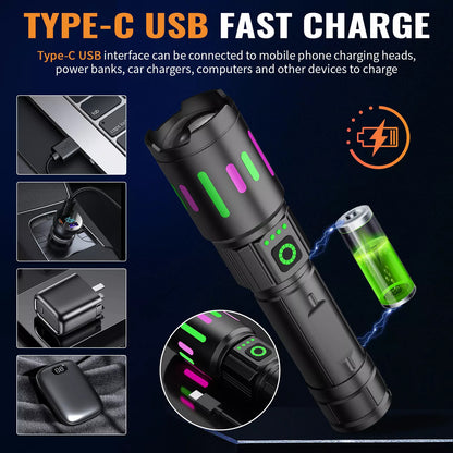 350000000 Lumen Super Bright LED Tactical Flashlight Rechargeable LED Work Light
