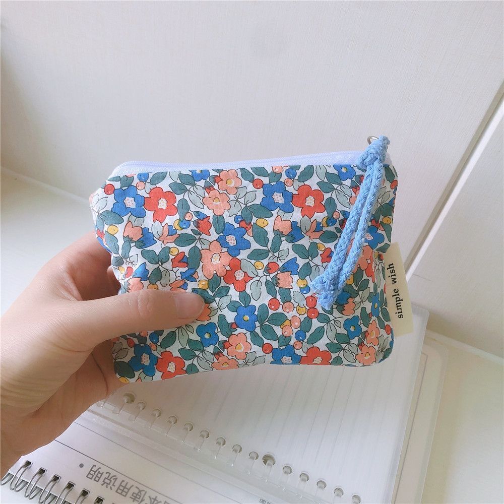 Mini Cotton Cosmetic Make Up Bag Zipper Floral Inner Organizer Bags Coin Purses