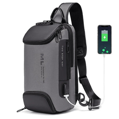 Men's Lock Shoulder Bag USB Cross Body Chest Bags Travel Crossbody Pack Pack