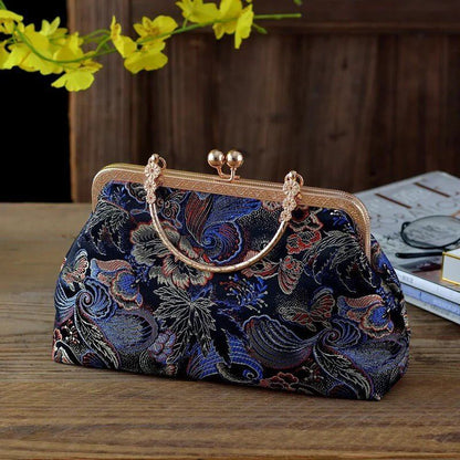 Flowers Style Vintage Kiss Lock Shell Bag Chain Shoulder Crossbody Bag Handbags