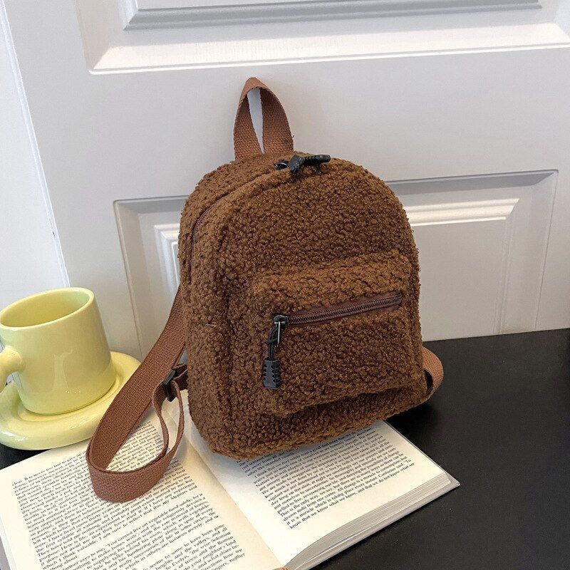 Plush Backpack Solid Color Little Girls Wild Fashion Soft Stylish Small Daypack
