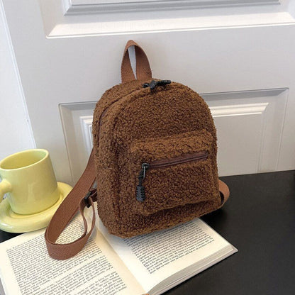 Plush Backpack Solid Color Little Girls Wild Fashion Soft Stylish Small Daypack