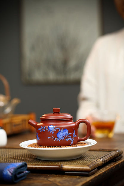 China Yixing Zisha Pottery Clovershrub Clay Handmade 240cc Peaches Teapot