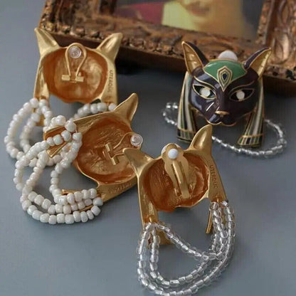 1 Pair of Exquisite Egyptian Cat-shaped Ear Clips Earrings Women