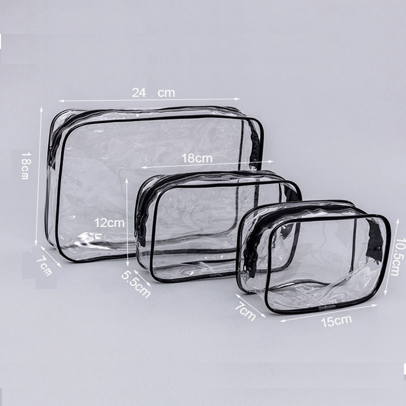 Cosmetic Bags Transparent Zipper Black Makeup Case Organizer Traveling Toiletry