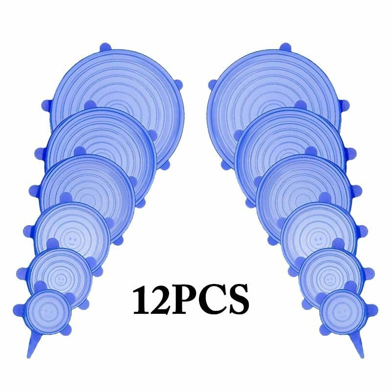 Silicone Stretch Food Cover 12pcs Reusable Elastic Adjustable Bowl Lid Universal