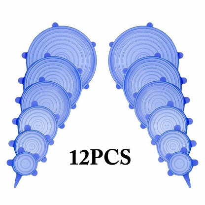 Silicone Stretch Food Cover 12pcs Reusable Elastic Adjustable Bowl Lid Universal