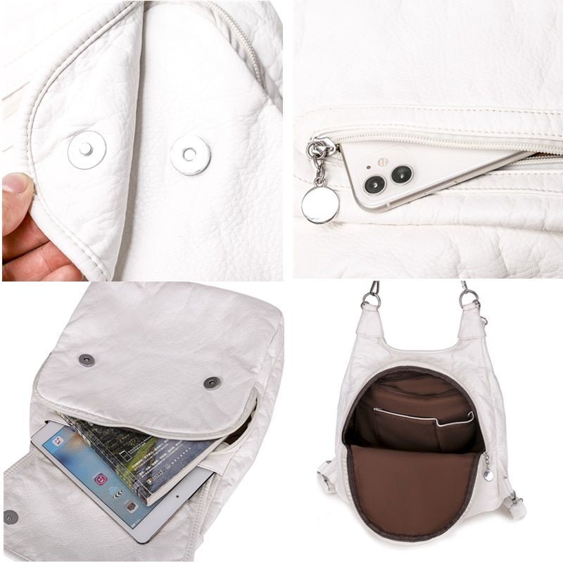 Soft Synthetic Leather Large Backpack Anti-thief Shoulder Bags White Travel 1 Pc