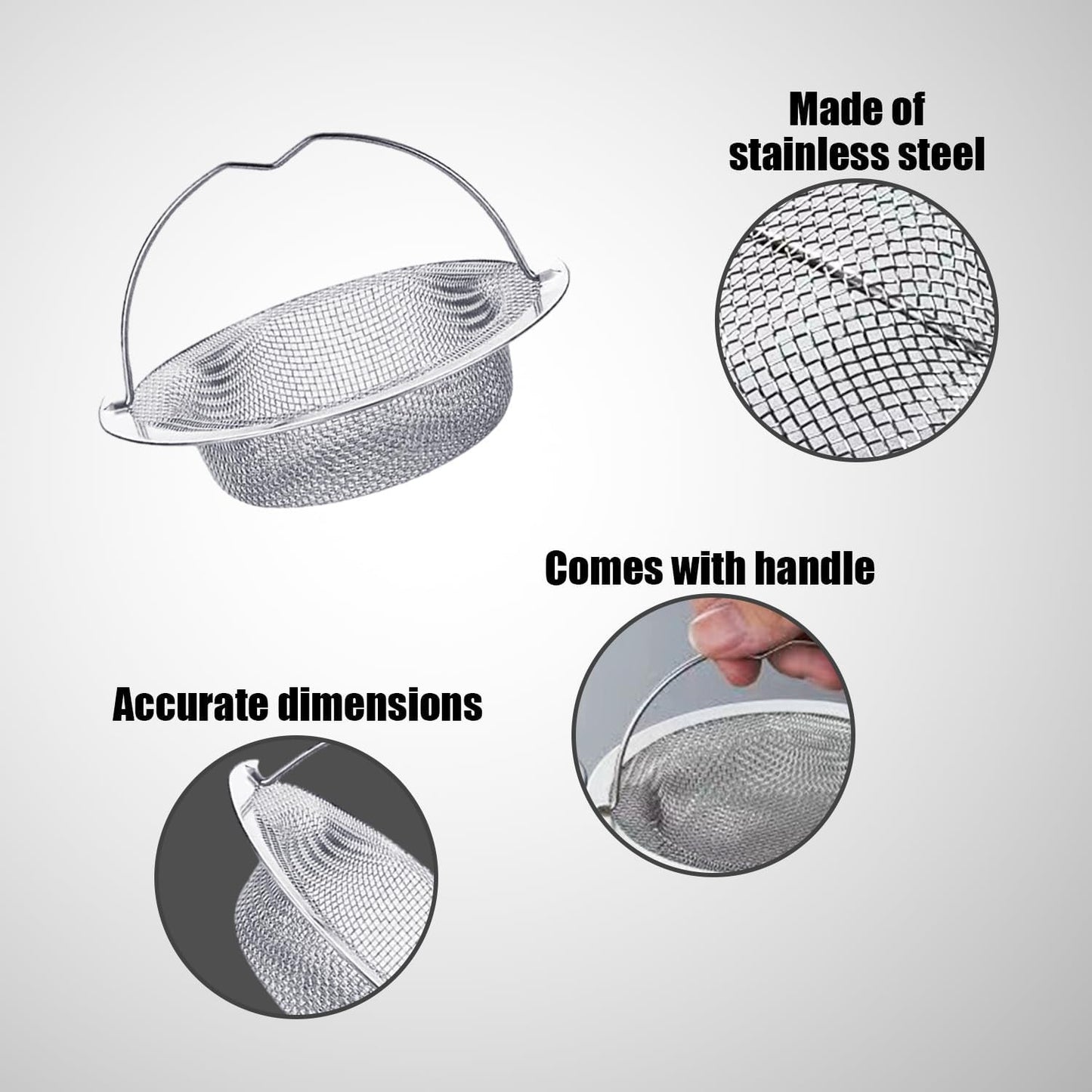 Kitchen Sink Strainer Large Wide Rim 4.5" Stainless Steel Mesh Drain Filter