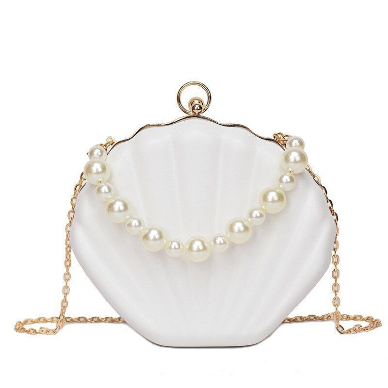 Evening Bags Shell Shape Clutch Bags Handbag Pearl Beaded Shell Chain Party Bags