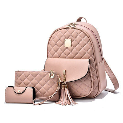 Leather Three Piece Backpack Sets Women Fashion Leather Backpack Card Holder 1PC