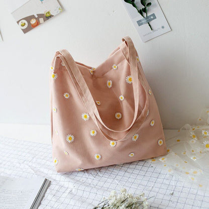 Small Canvas Bag Handbag Casual Daisy Crochet Cute Mesh Shoulder Bag Shopping
