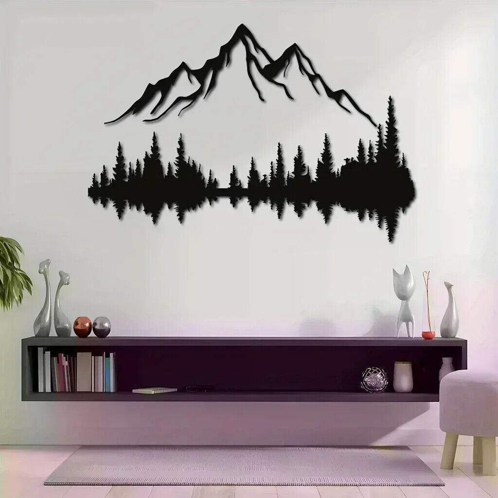 1pc Mountain And Forest Metal Wall Art, Hill And Trees Metal Wall Decor Nature